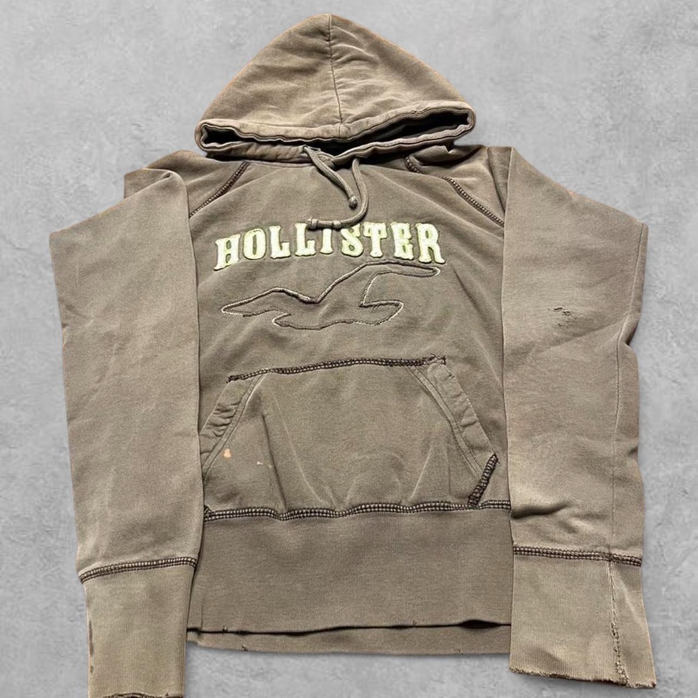 Hollister Womens Y2K Grey Pullover Hoodie Embroidered Logo Skate Sweatshirt S